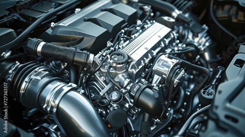 Closeup 3D illustration of an automobile engine. © OLGA