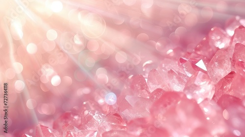 Vector illustration of a blurred background with bokeh and lens flare patterns on a rose quartz theme. © OLGA