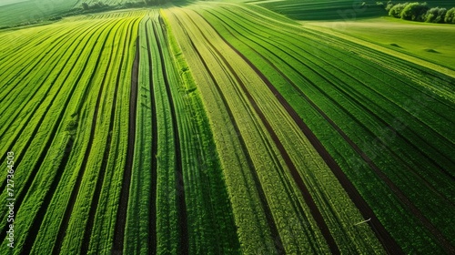 Vibrant green aerial view of cultivated farmland