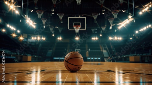 Basketball court with a ball.