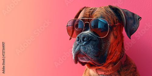 Cool Canine: A Stylish Dog Wearing Sunglasses Against a Vibrant Pink Background - A Modern Representation of Pet Fashion and Urban Style