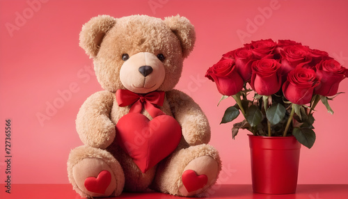 teddy bear with heart and roses