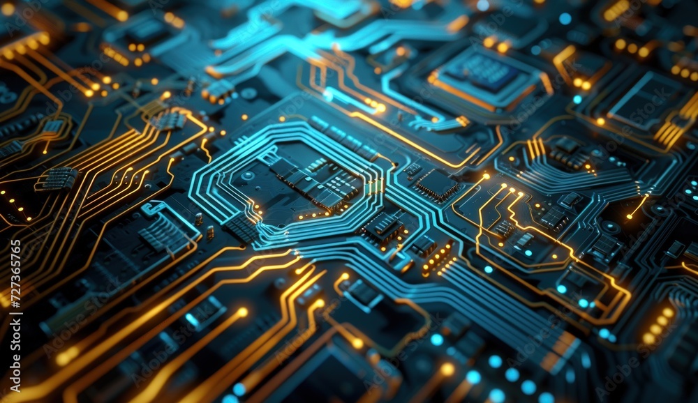 Circuitry and technology background abstract concept with blue and orange color. Generate AI image Circuitry and technology background abstract concept with blue and orange color. Generate AI image