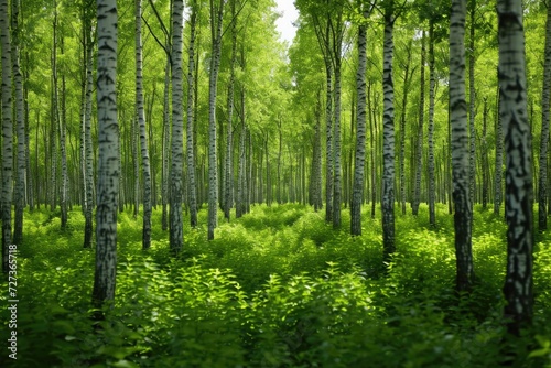 This photo shows a dense forest filled with tall green trees  creating a vibrant and lively atmosphere  A bioengineered forest for carbon capture  AI Generated