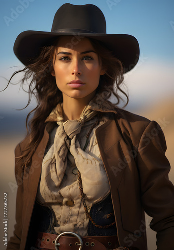 Woman in the wild west in a cowboy outfit