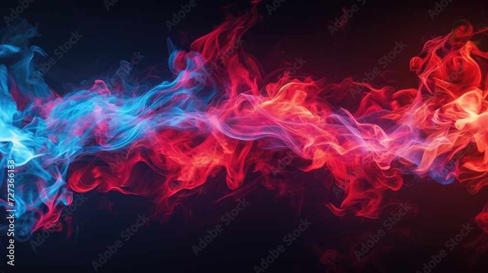Black background sets the stage for lively red and blue flames in motion.