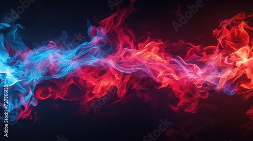 Black background sets the stage for lively red and blue flames in motion. photo