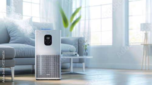 AC purifier and controller mockup with modern Livingroom background photo