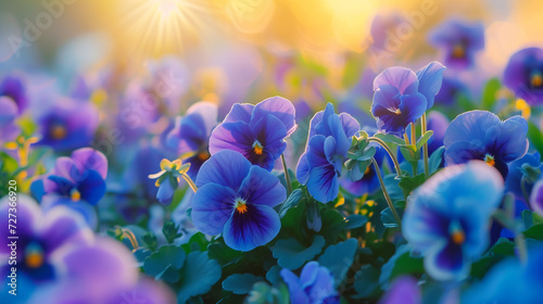 Delicate blue pansy bloom in a flowerbed. © Tanya