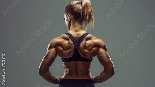 rear view of a muscular woman photo