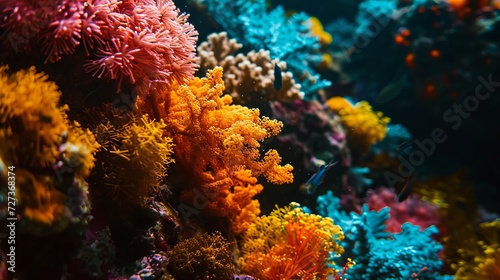 Vibrant Underwater Coral Texture Featuring a Colorful Display of Marine Flora in Natural Habitat