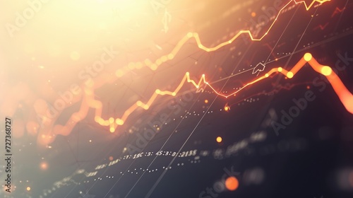 Black and white background hosts a widescreen abstract financial chart showcasing an uptrend line graph and candlestick.