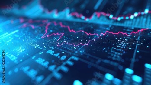 Black and white background hosts a widescreen abstract financial chart showcasing an uptrend line graph and candlestick.