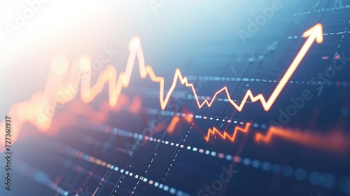 White background with glowing light, displaying a moving up arrow line graph on a widescreen financial chart.