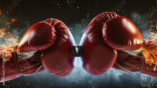 Large poster featuring fiery boxing gloves with ample space for text on either side.
