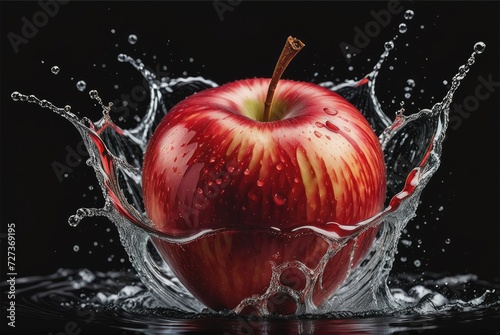 Capture a Red Apple with Water Splash, elegantly isolated on a black background 