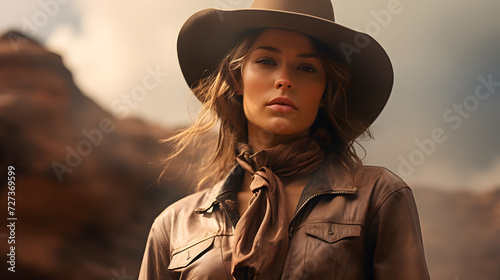 Portrait of a woman in the wild west in a cowboy outfit photo