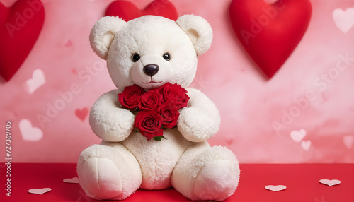 white teddy bear with roses