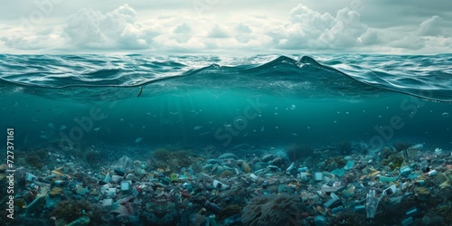 A Depiction Of The Urgency To Address Ocean Pollution And Waste. Сoncept Ocean Pollution Crisis, Plastic Waste Awareness, Environmental Responsibility, Marine Conservation Efforts