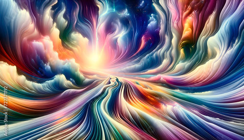 Farbenfrohes digitales Kunstwerk mit hypnotischen Wirbeln und kosmischer Tiefe. Entspannund, Zen und Meditation. photo