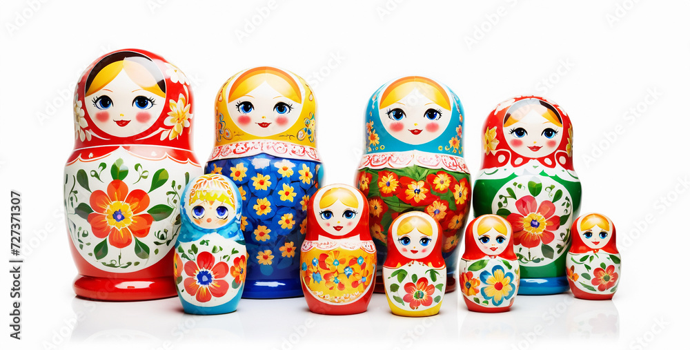 collezione di coloratissime matrioske su sfondo bianco collezione di coloratissime matrioske su sfondo bianco