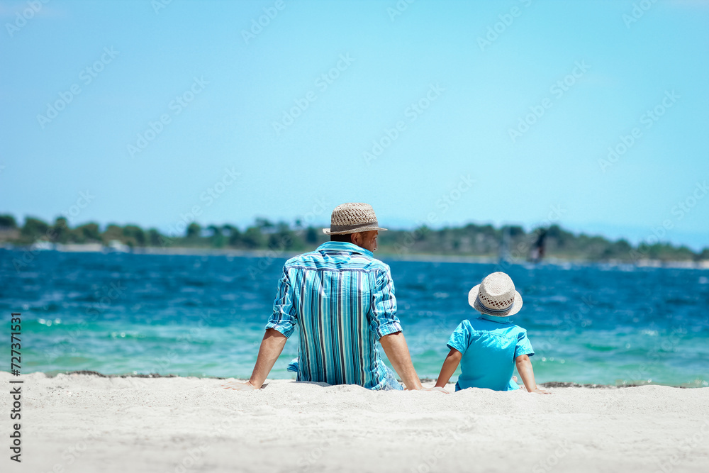 A happy father with a child by the sea in nature weekend travel A happy father with a child by the sea in nature weekend travel