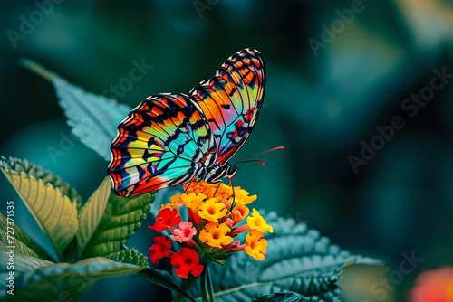butterfly with a colorful wing and a flower