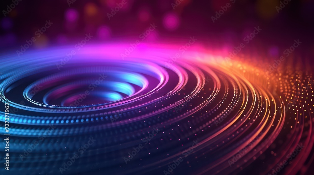 Circular soundwave background, featuring a futuristic RGB wallpaper with vibrant neon wave lights. - obrazy, fototapety, plakaty 