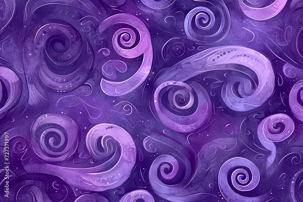abstract pattern with swirls and spirals in shades of purple