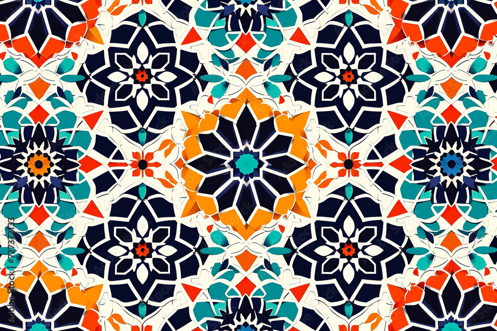 Create a colorful pattern with geometric shapes and intricate details