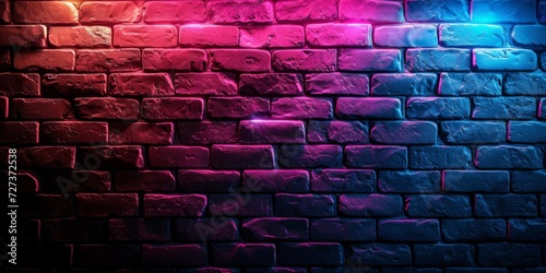 Bright Neon Lights Illuminate A Textured Black Brick Wall, Creating A Captivating Display. Сoncept Neon Lights, Textured Black Brick Wall, Captivating Display