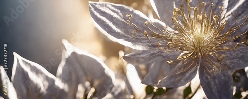 there is a close up of a flower with a sun shining behind it