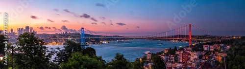 Istanbul Bosphorus panoramic photo. Istanbul landscape beautiful sunset with clouds Ortakoy Mosque, Bosphorus Bridge, Fatih Sultan Mehmet Bridge Istanbul Turkey.Best touristic destination of Istanbul © Ahmetpekts