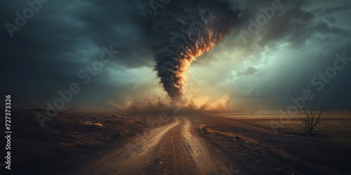 Destructive Tornado Wreaks Havoc Across The Landscape, Leaving Devastation In Its Wake. Сoncept Nature's Fury, Destruction And Desolation, Devastating Tornados, Aftermath Of Chaos