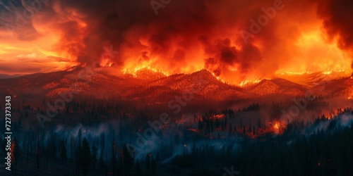 Devastating Wildfire Engulfs The Landscape, A Fearful Force Of Nature Unleashed. Сoncept Crisis In Afghanistan, Climate Change, Food Insecurity, Mental Health Awareness, Artificial Intelligence © Ян Заболотний