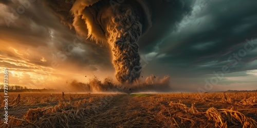 Devastating Tornado Causes Chaos In Central Iowa. Сoncept Nature's Fury, Tornado Destruction, Chaos In Iowa, Aftermath Of Tornado, Rebuilding Communities photo