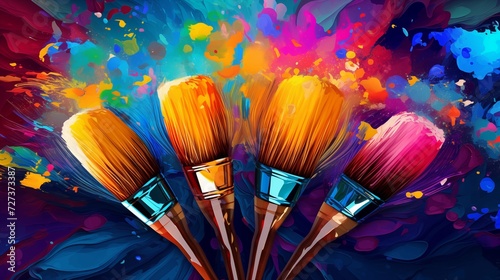 Abstract illustration of paint brushes surrounded by color splashes