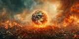 Emergency: Earth Consumed By Flames On Massive Garbage Heap - Urgent Pollution Alert. Сoncept Climate Change Crisis, Environmental Catastrophe, Urgent Action Needed, Pollution Awareness