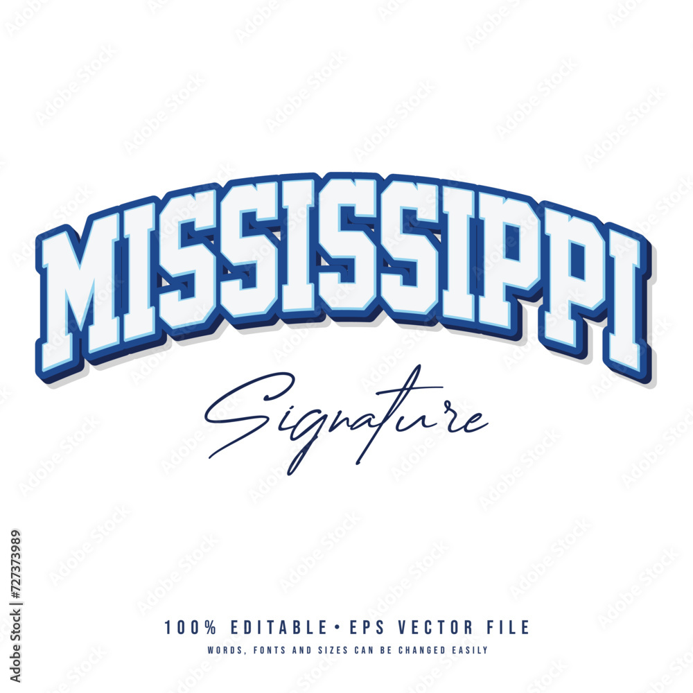 Mississippi text effect vector. Vintage editable college t-shirt design printable text effect vector