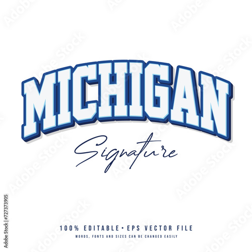 Michigan text effect vector. Vintage editable college t-shirt design printable text effect vector photo