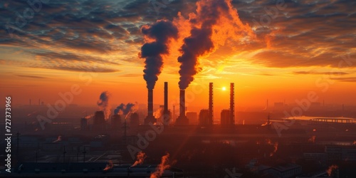 Depicting The Environmental And Societal Impact  An Industrial Scene With Smoking Factory Chimneys.   oncept Sustainable Living  Climate Change Awareness  Pollution Prevention  Eco-Friendly Practices