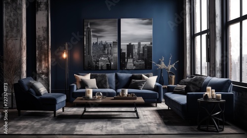 Use a neutral color palette with pops of darker tones like deep blues or charcoal grays to enhance the urban aestheticar