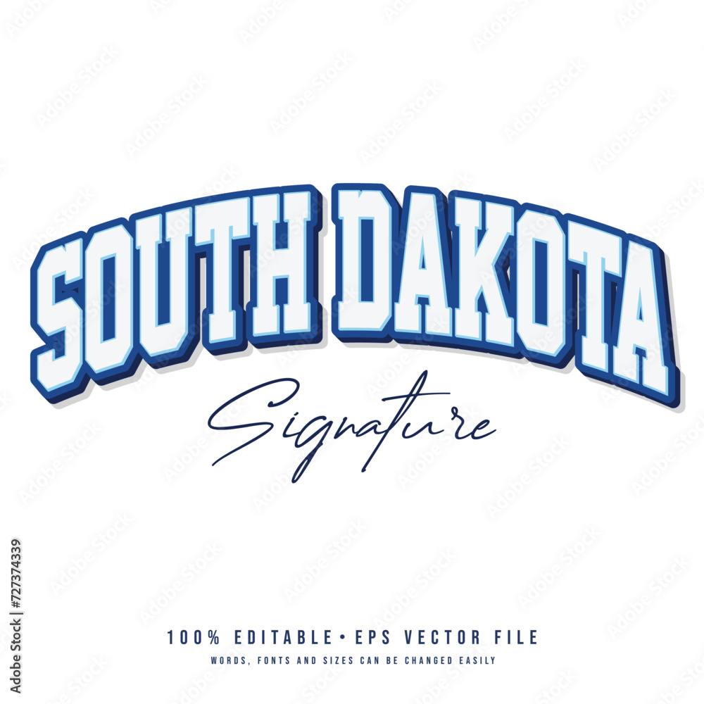 South Dakota text effect vector. Vintage editable college t-shirt design printable text effect vector