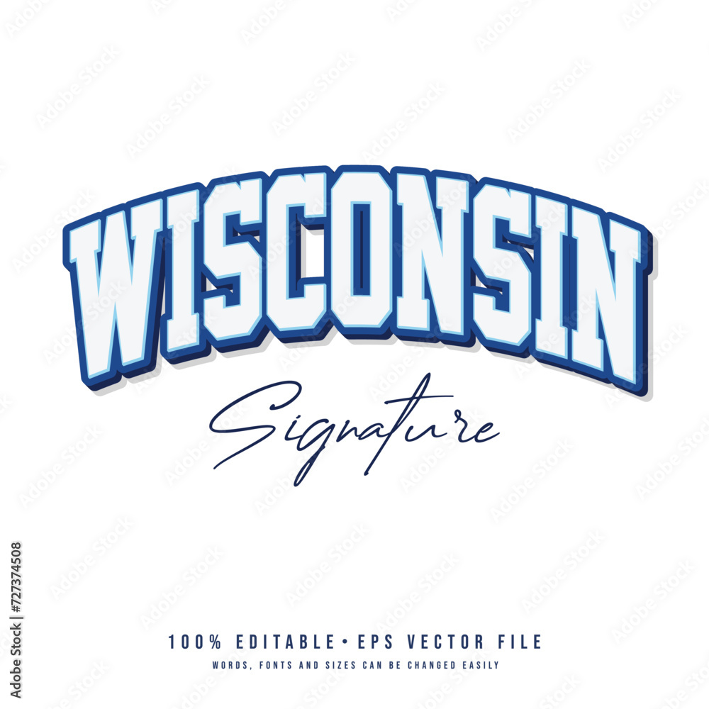 Wisconsin text effect vector. Vintage editable college t-shirt design printable text effect vector