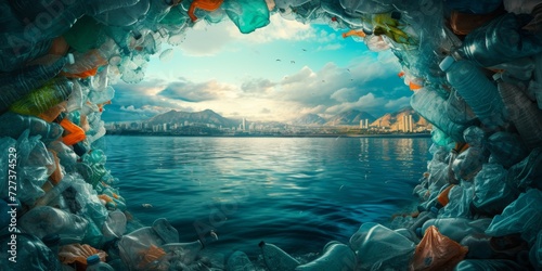 Polluted Environment With Plastic Waste And Industrial Activity  Showcasing The Effects Of Climate Change And Plastic Pollution On Earth