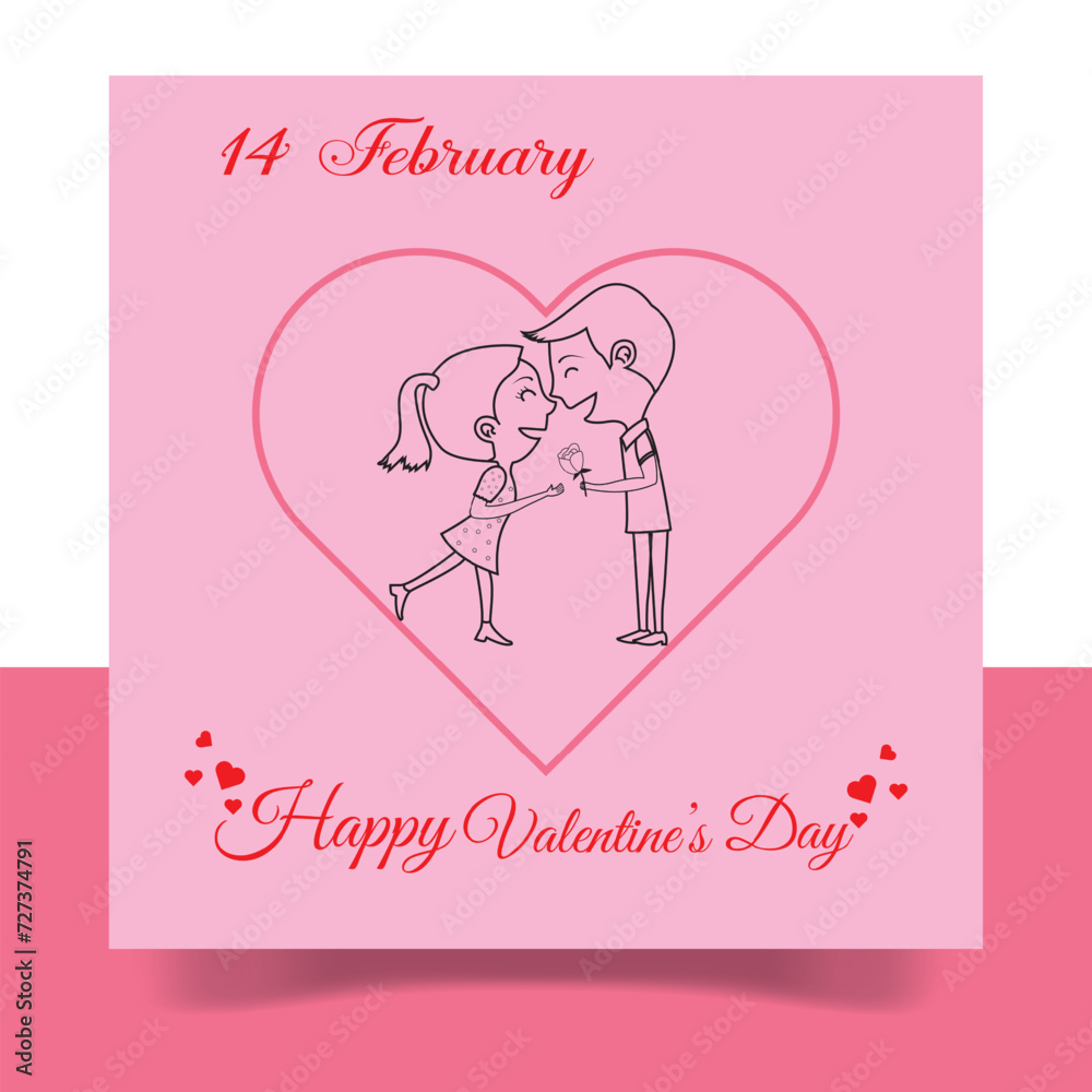 Happy Valentine's Day Social media Poster,  valentine’s day banner template. Valentines Day greeting card design.  Vector illustration.
