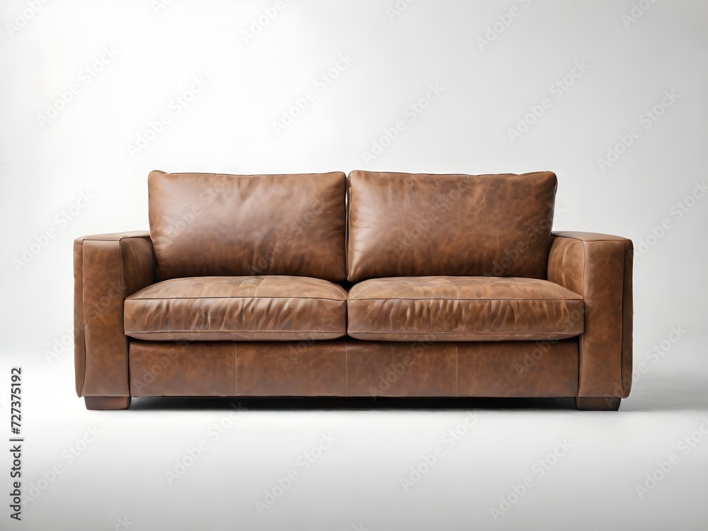 brown leather sofa on a light background