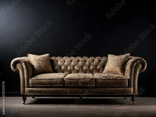 retro Sofa of brown leather on dark background