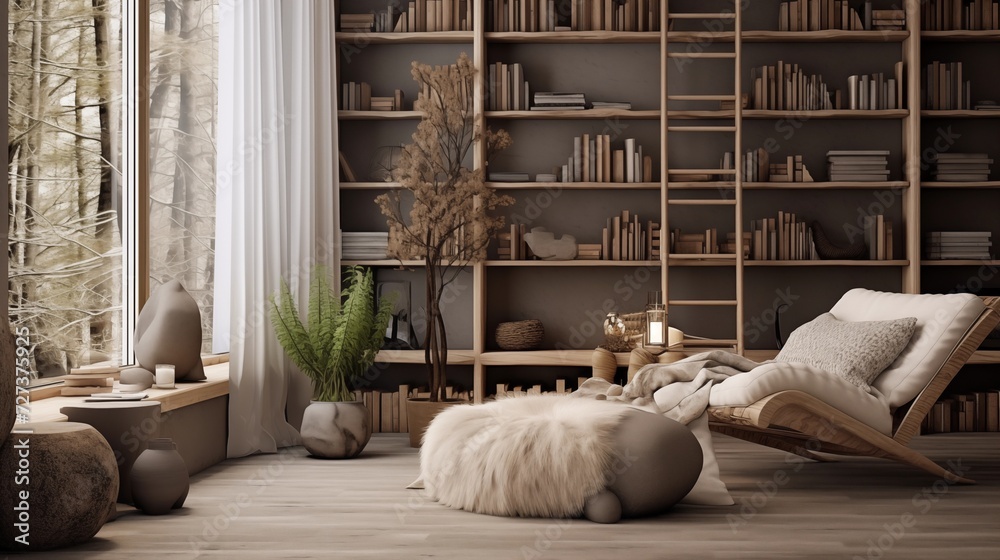 Use neutral colors and natural materials to evoke a sense of calm and relaxation in the reading areaar