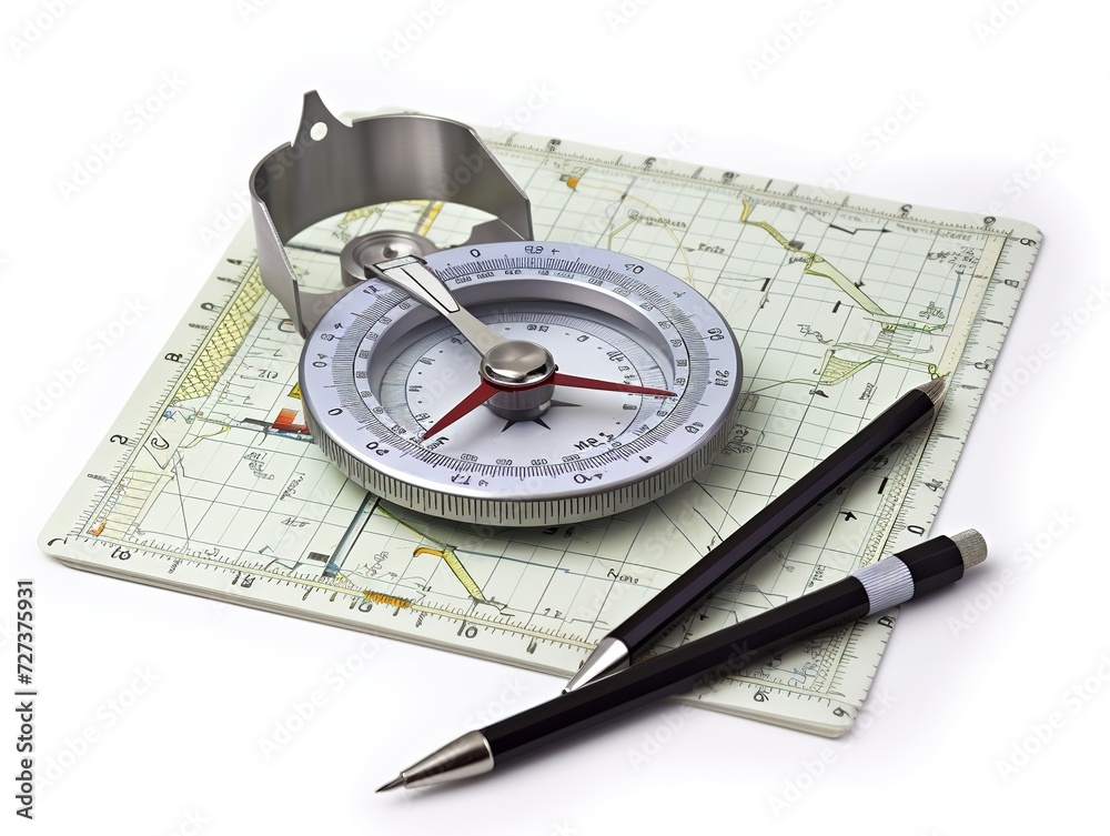 Compass and Map Navigation Exploration Isolated on White Background AI Generated Compass and Map Navigation Exploration Isolated on White Background AI Generated